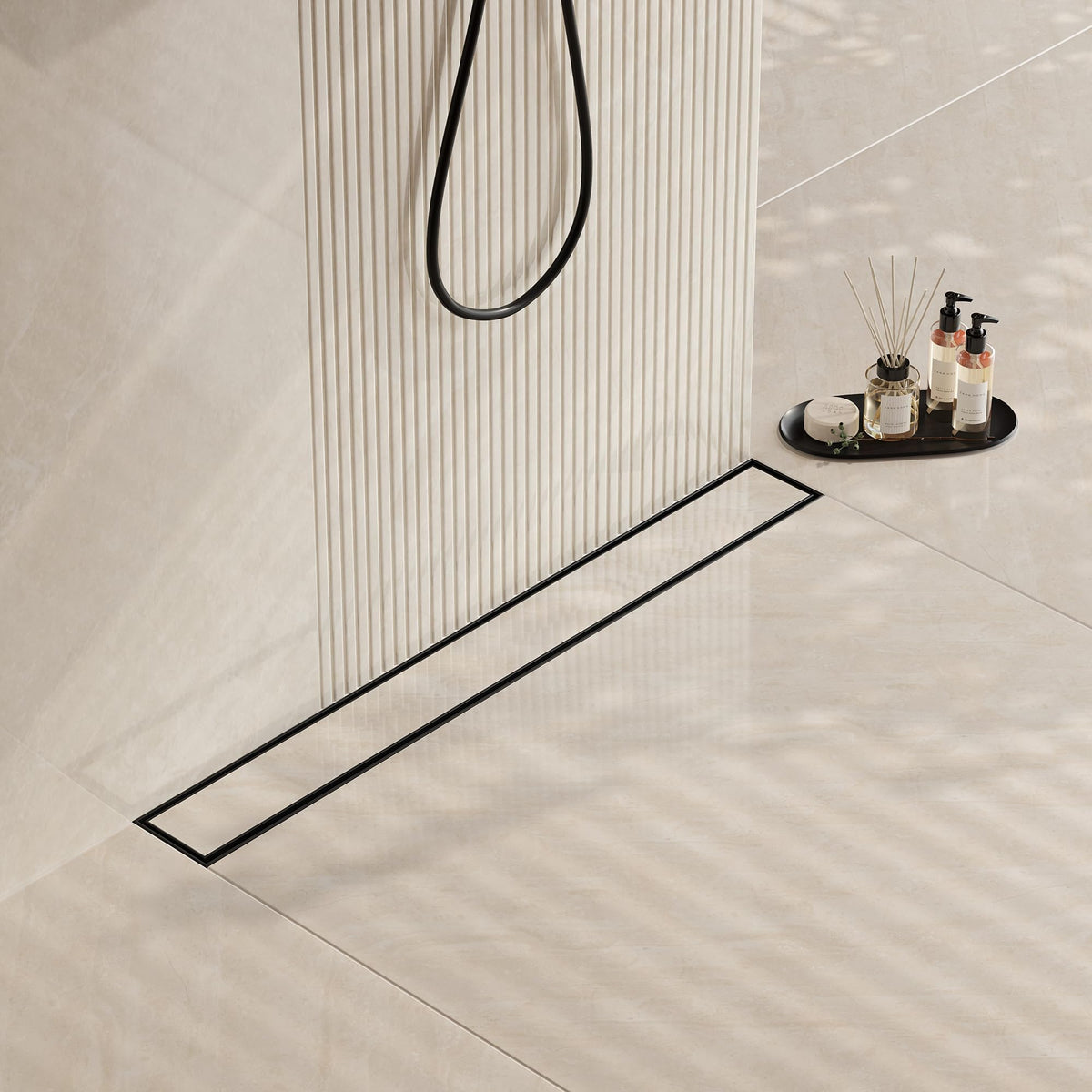 24" Matte Black Linear Shower Drain,2-in-1 Flat& Tile Insert Cover