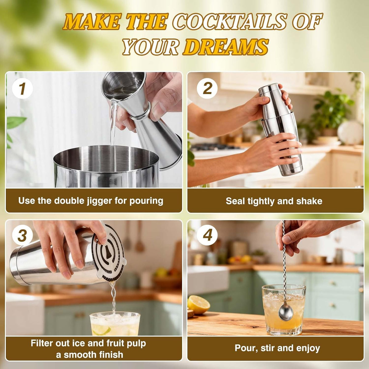 Cocktail Shaker Set,Boston Shaker 15Pc Drink Shaker Bartending Kit