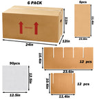 6-Set Dish Packing Kit Includes 24" x 12" x 11" Kitchen Moving Box Kit with Handle Holes, Large Corrugated Boxes with