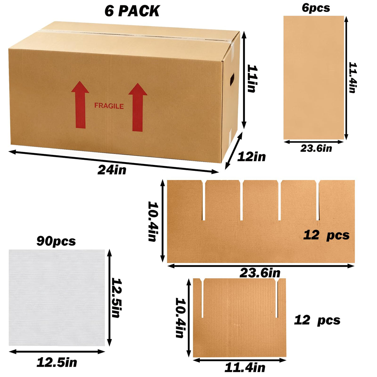 6-Set Dish Packing Kit Includes 24" x 12" x 11" Kitchen Moving Box Kit with Handle Holes, Large Corrugated Boxes with
