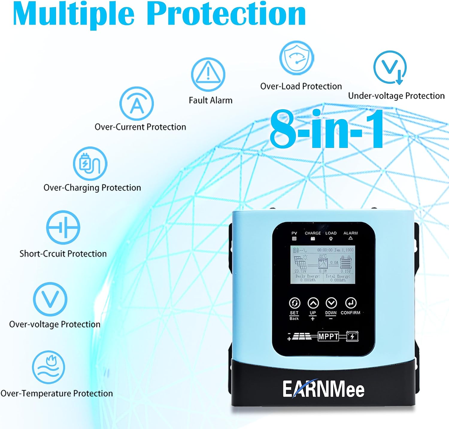 30A MPPT Solar Charge Controller 48/72V,Auto-Detect,Solar Regulator PV 230V | 12/24/36/48/60/72/84/96V, Ideal for