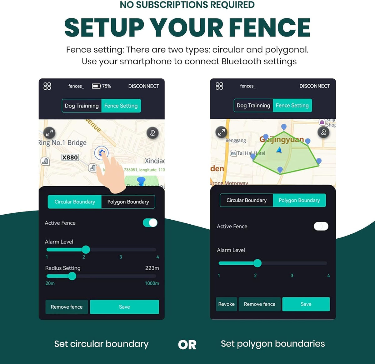 GPS Dog Fence, Wireless Training Collar- No Subscription Required, Customizable Boundaries via App 3280 FT, IPX7