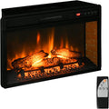 27" Electric Fireplace Insert Retro Fireplace Heater 1400W Black | Recessed, Realistic Log Flame, Remote Control