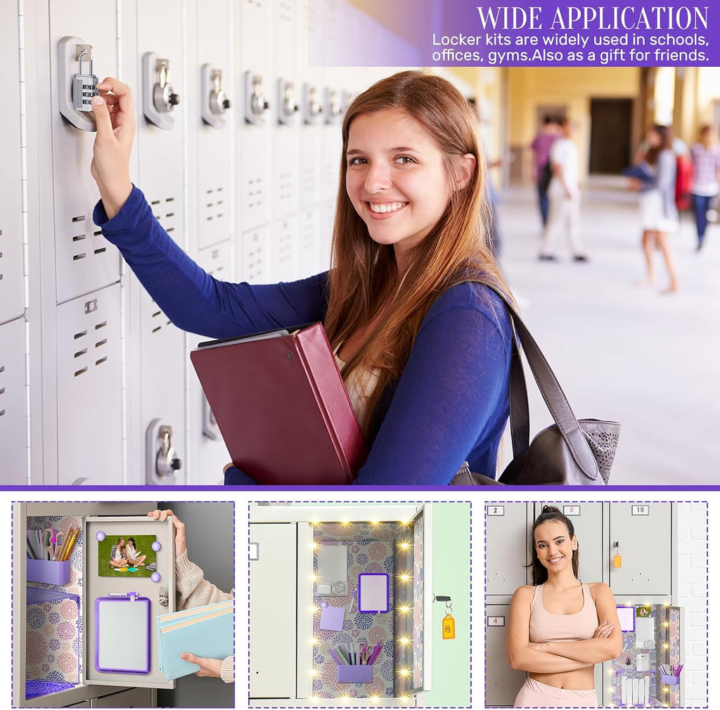 19 Pcs Purple Locker Accessories Kit Back to School Locker Decors | Purple Locker Decorations with Magnetic Mirror