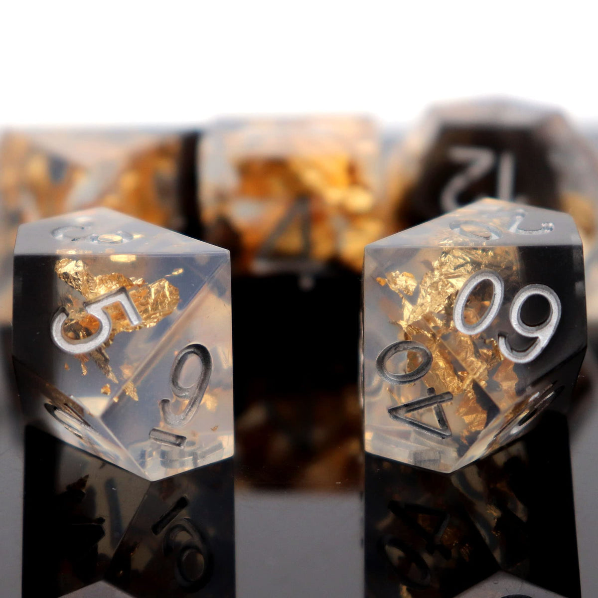 Sharp Edge RPG Dice Set, Gold Flakes Resin Polyhedral RPG Dice