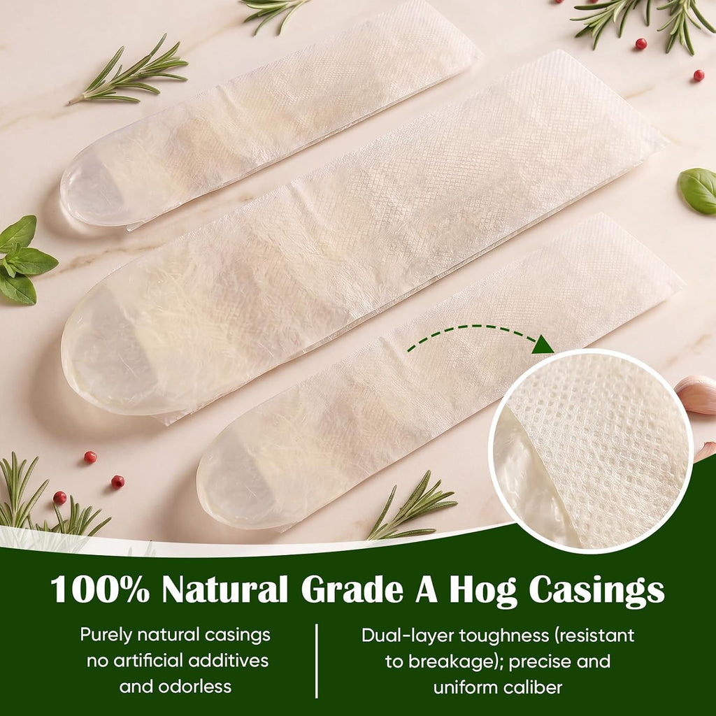 Edible Drying Natural Sausage Casing, Sausage Casings for Flavorous Homemade Sausages Ham,Breakfast Sausage,Italian