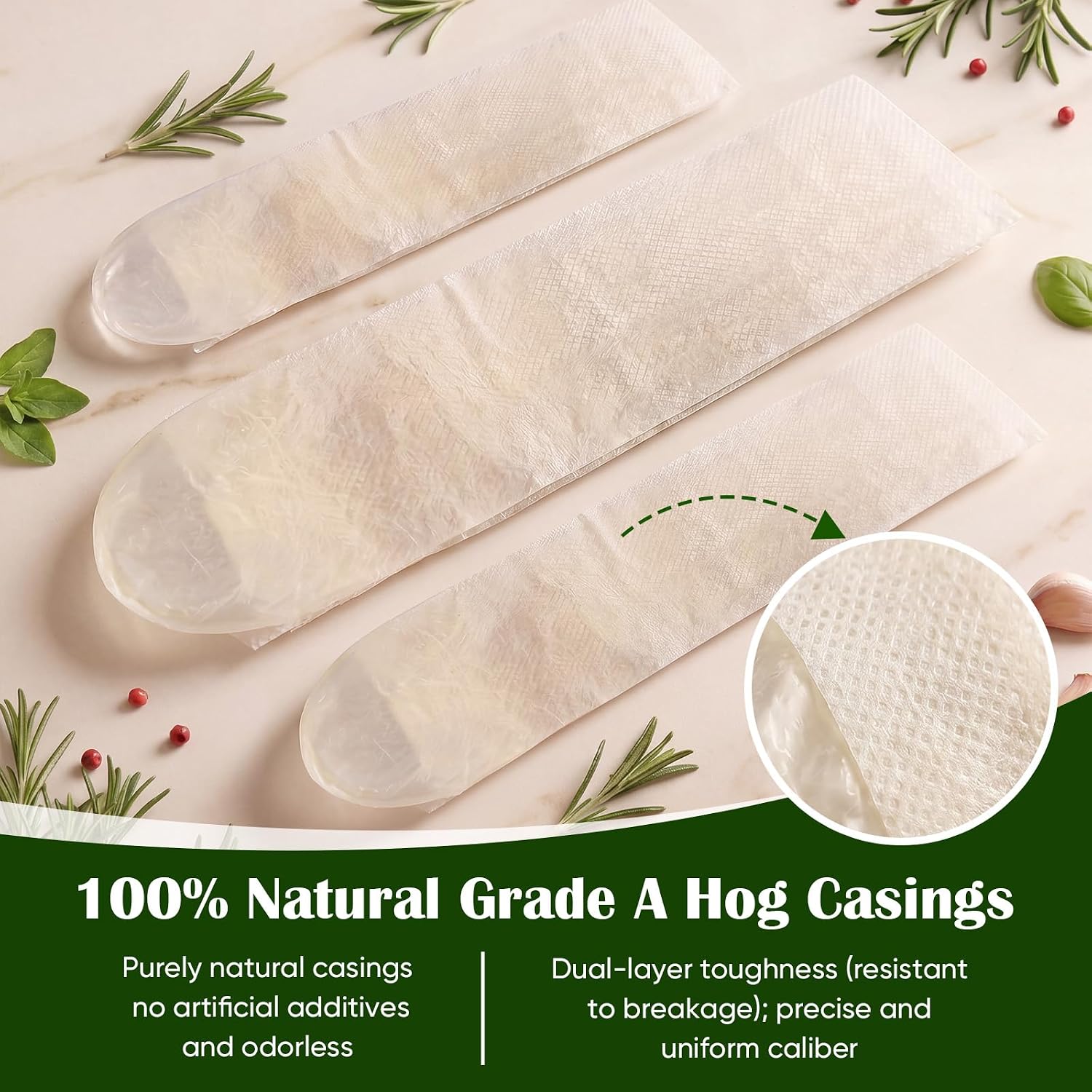 Edible Drying Natural Sausage Casing, Sausage Casings for Flavorous Homemade Sausages Ham,Breakfast Sausage,Italian