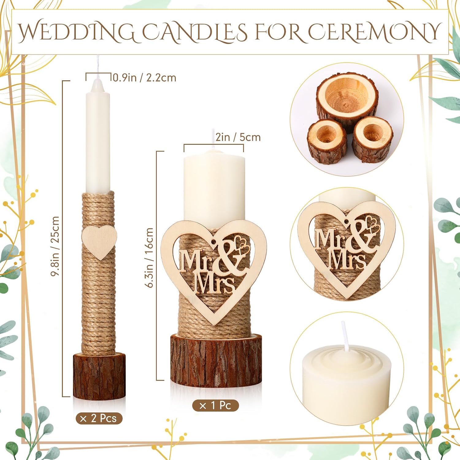 Unity Candles for Wedding Ceremony Set, Classical