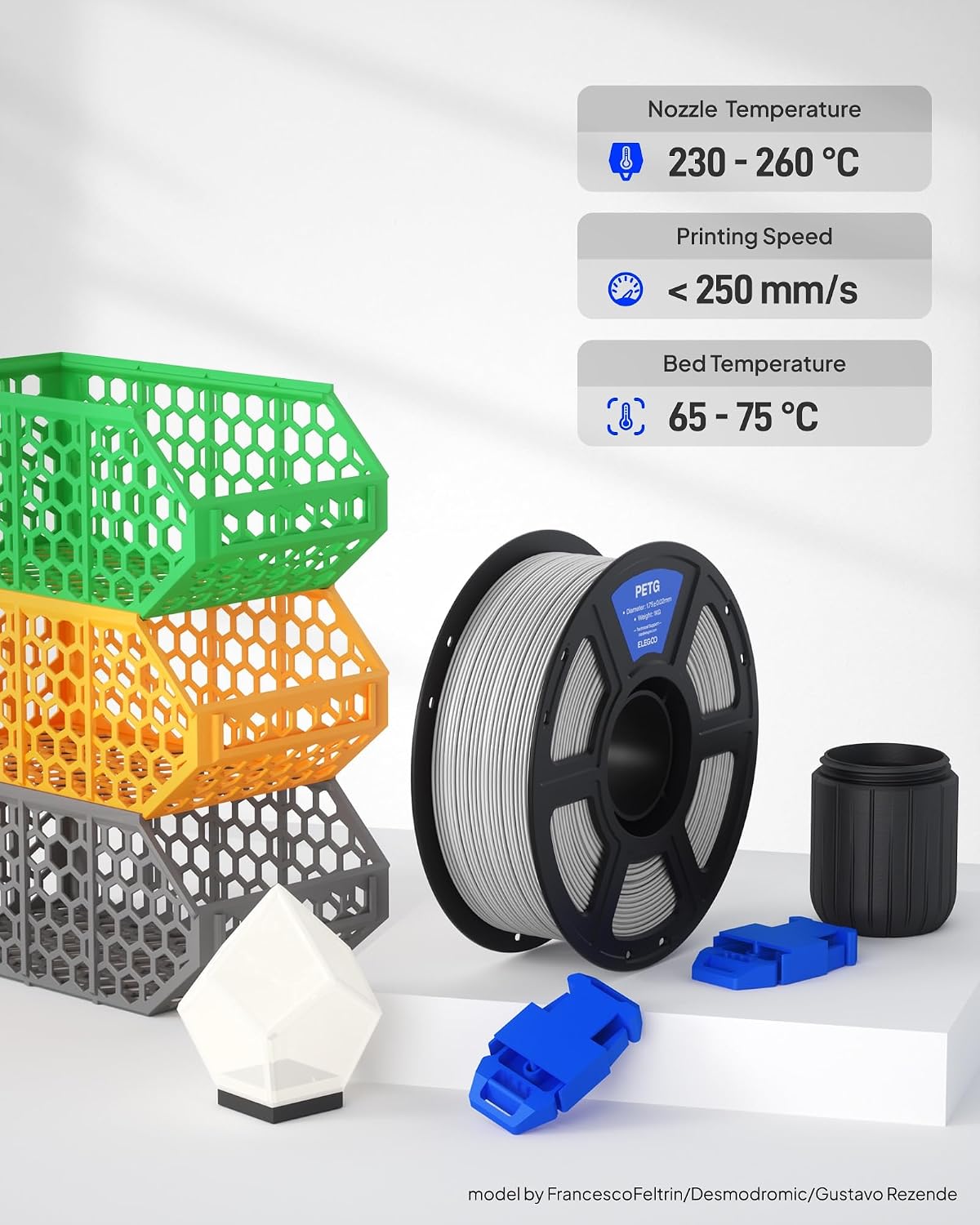 PETG 3D Printer Filament 1.75mm Black 1KG | Dimensional Accuracy +/- 0.02mm, 1kg Spool(2.2lbs), Fits for Most FDM 3D