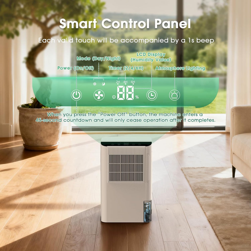 Dehumidifiers for Home, 2000 Sq.Ft Small Dehumidifier with 3.3ft Drain Hose, 2.5L Tank, Timer Sleep Mode, Portable
