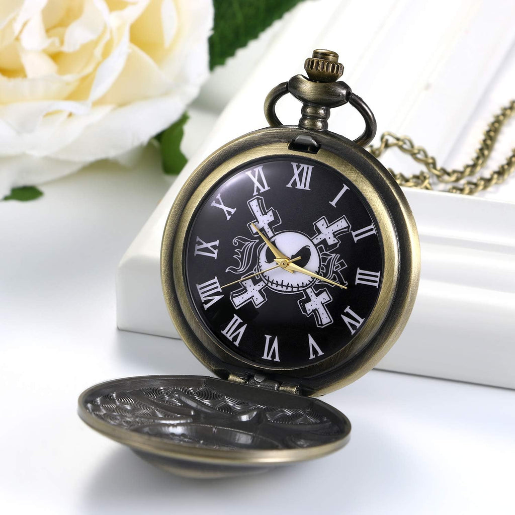 Nightmare Christmas Pocket Watch Vintage Novelty Skull Skeleton Quartz Pocket Watch Necklace for Father's Day