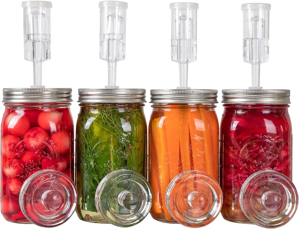 Fermentation Kit, Stainless Steel Lids with Weights & Airlocks | 4 Pack Fermenting Lids for Homemade Pickles, Kimchi