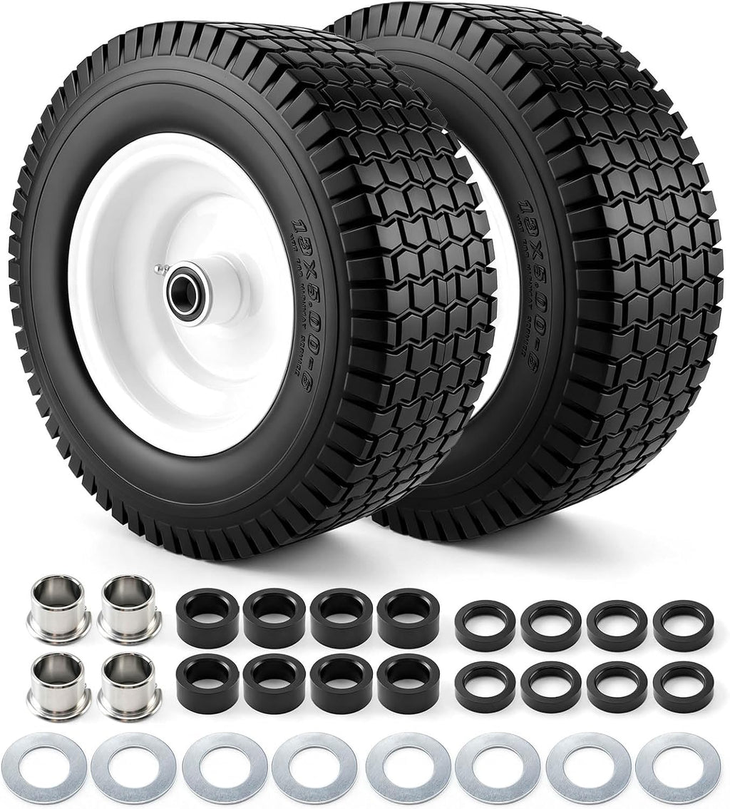 13x5.00-6 Flat Free Tire and Wheel with 3/4" & 5/8" Bearings，13x5.00-6 Lawn Mower Tires and Wheels Assembly, Fit for
