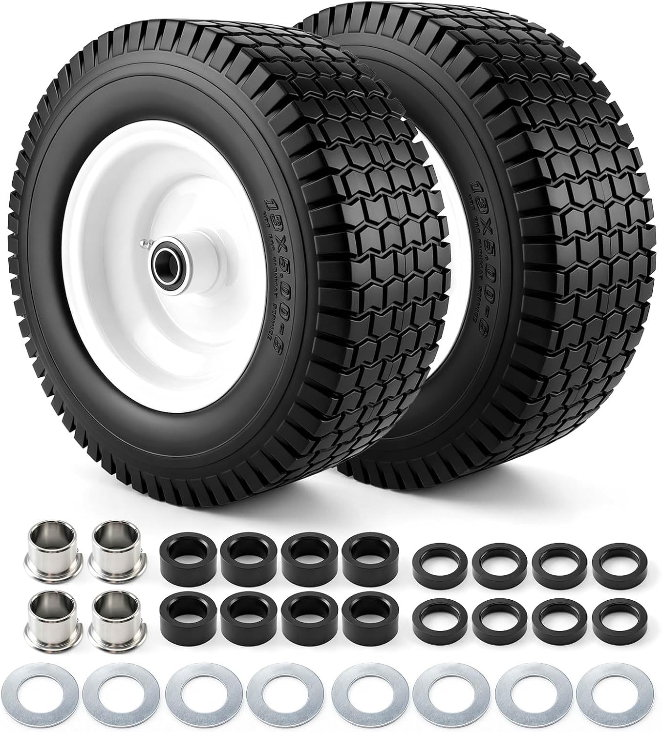13x5.00-6 Flat Free Tire and Wheel with 3/4" & 5/8" Bearings，13x5.00-6 Lawn Mower Tires and Wheels Assembly, Fit for