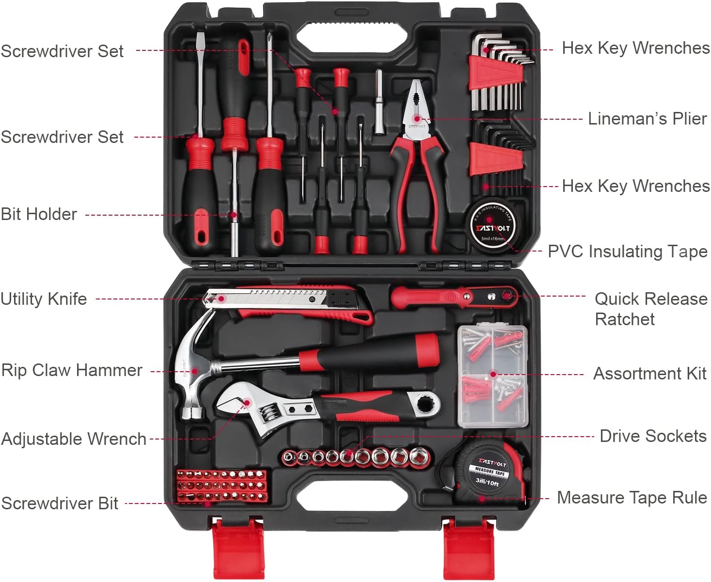 128-Piece Home Repair Tool Set, Tool Sets for Homeowners, General Household Hand Tool Set with Storage Toolbox