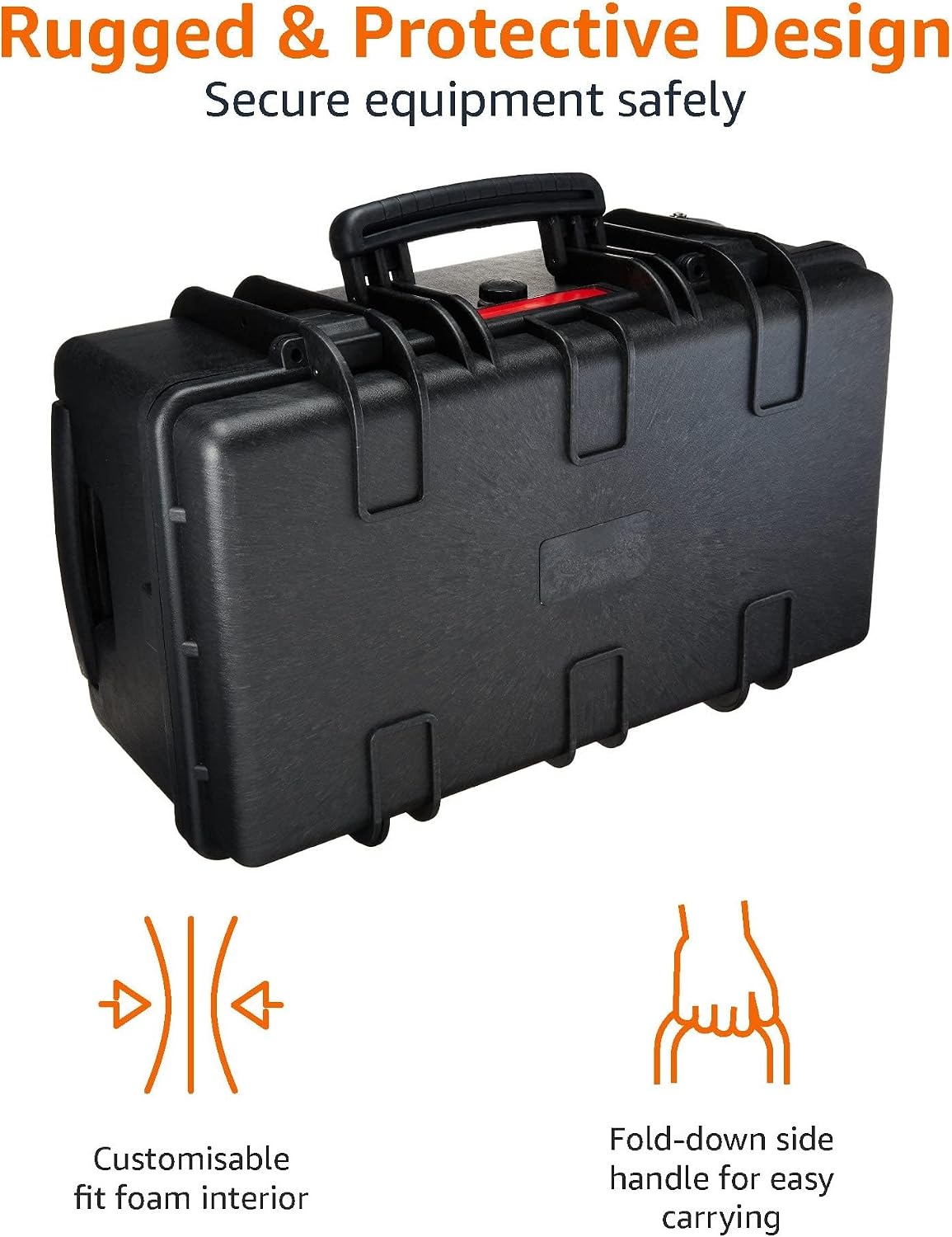 Hard Protective Camera Case with Wheels, Large, Black, 22"L x 14"W x 9.8"H