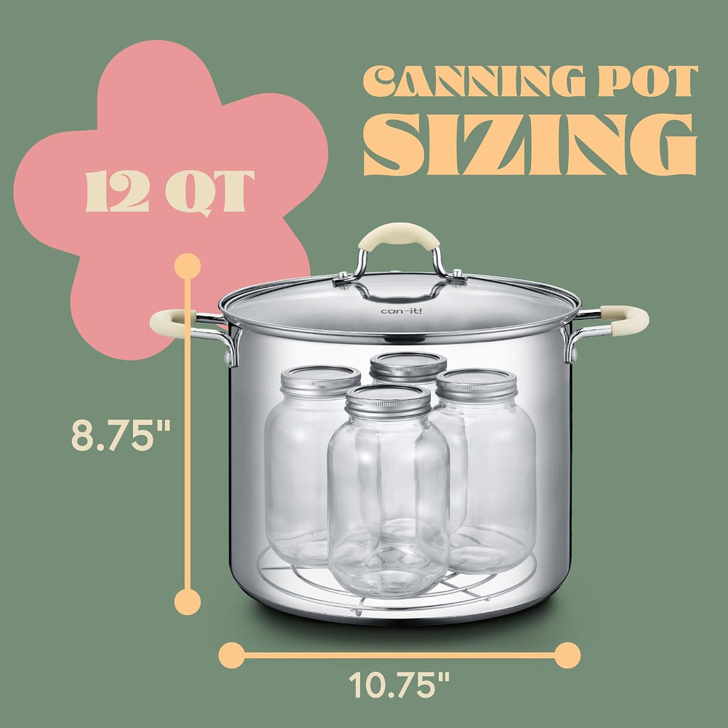 Can-IT Series Stainless Steel Canning Pot Set. Includes Canning Rack, Tongs, Jar Lifter, Funnel, Wrench, Lid Lifter