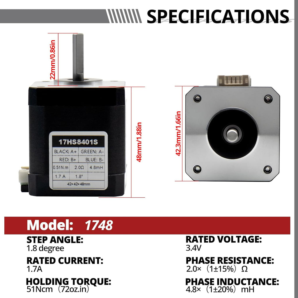 MAKERELE 3PC Nema 17 Stepper Motor Bipolar 1.7A, 48mm Body