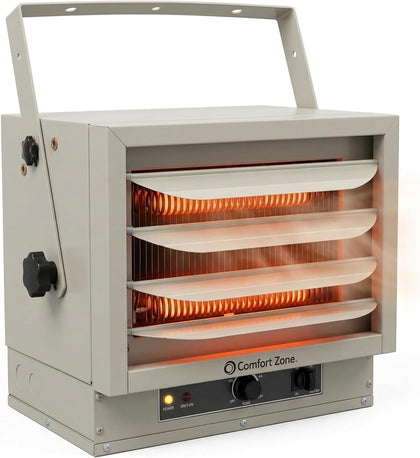 Comfort Zone 5000W Ceiling Mounted Garage Heater – 240V Electric Shop Heater with 3 Heat Settings, Overheat