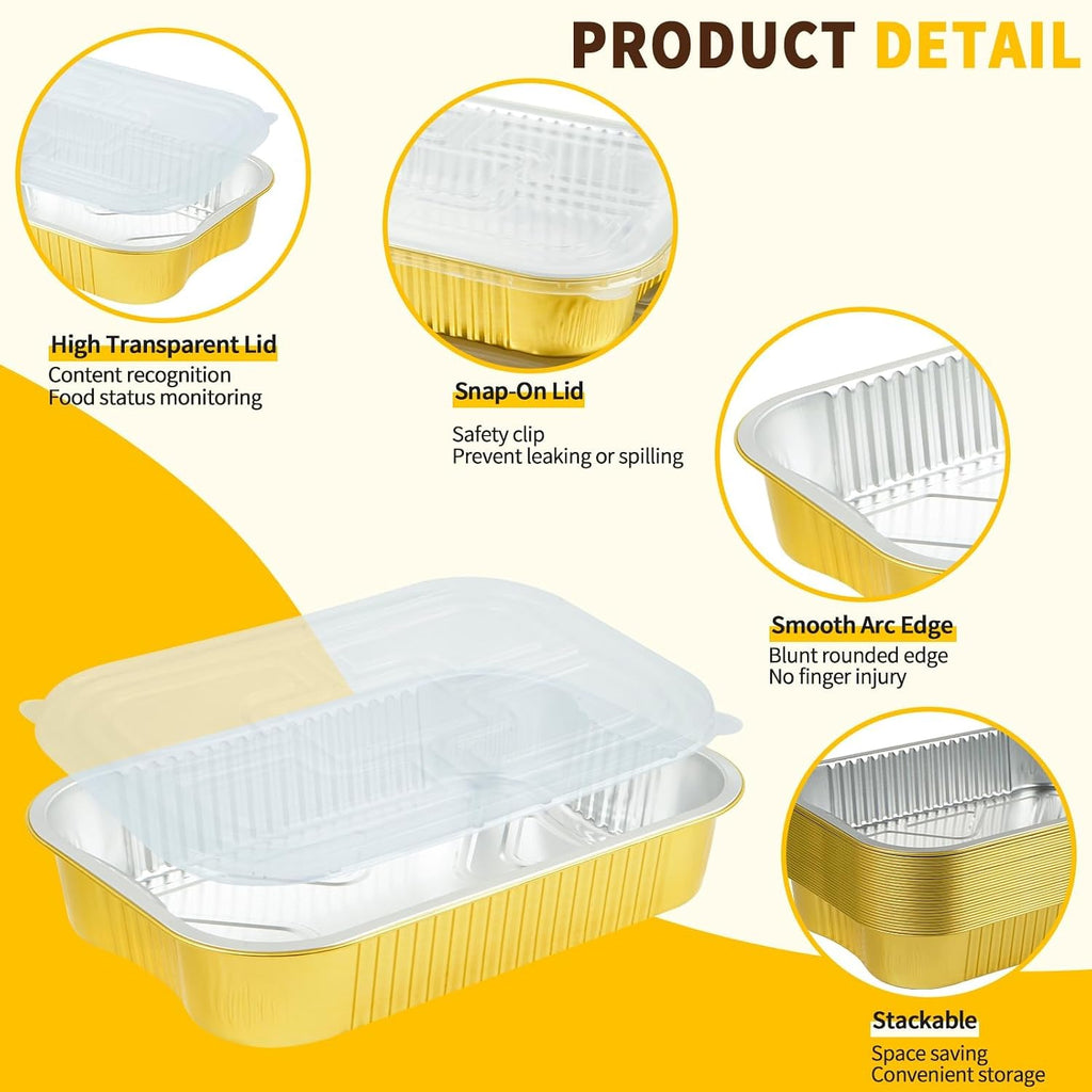 15-Pack 9x13 Gold Aluminum Pans with Lids | Heavy Duty Half Size Baking Pan