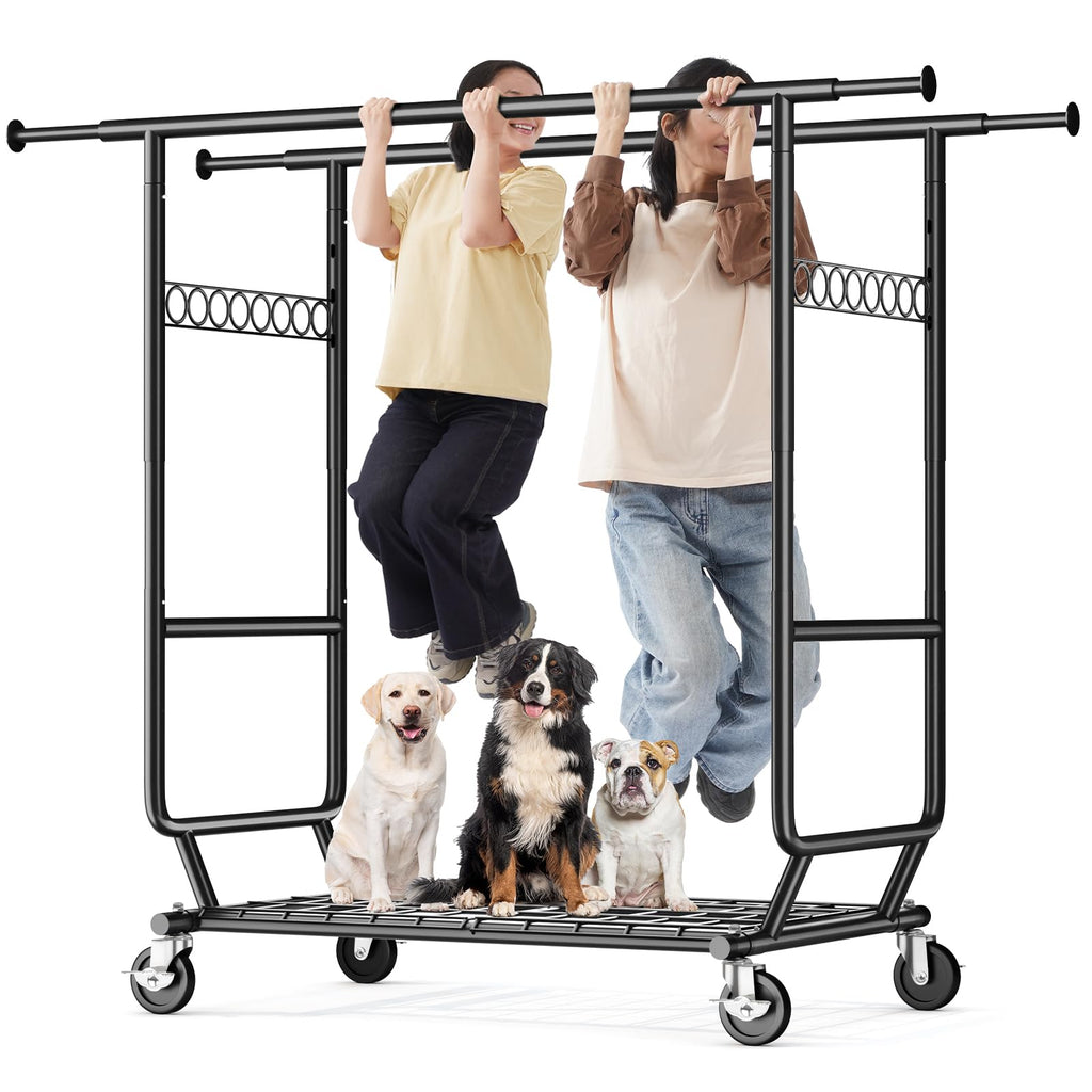 Clothes Rack Load 650 LBS Collapsible Clothing Rack Double Rod