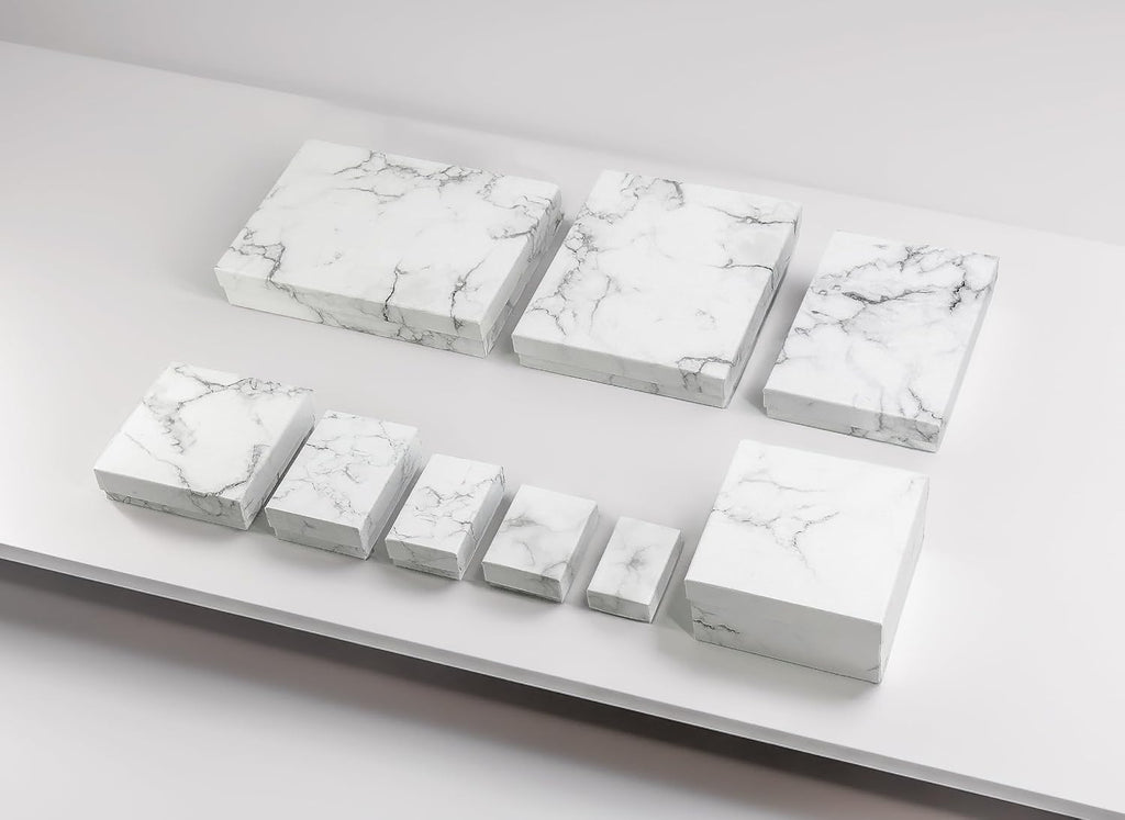 TheDisplayGuys 25 Cardboard Jewelry Gift Boxes with Inserts - Marble White
