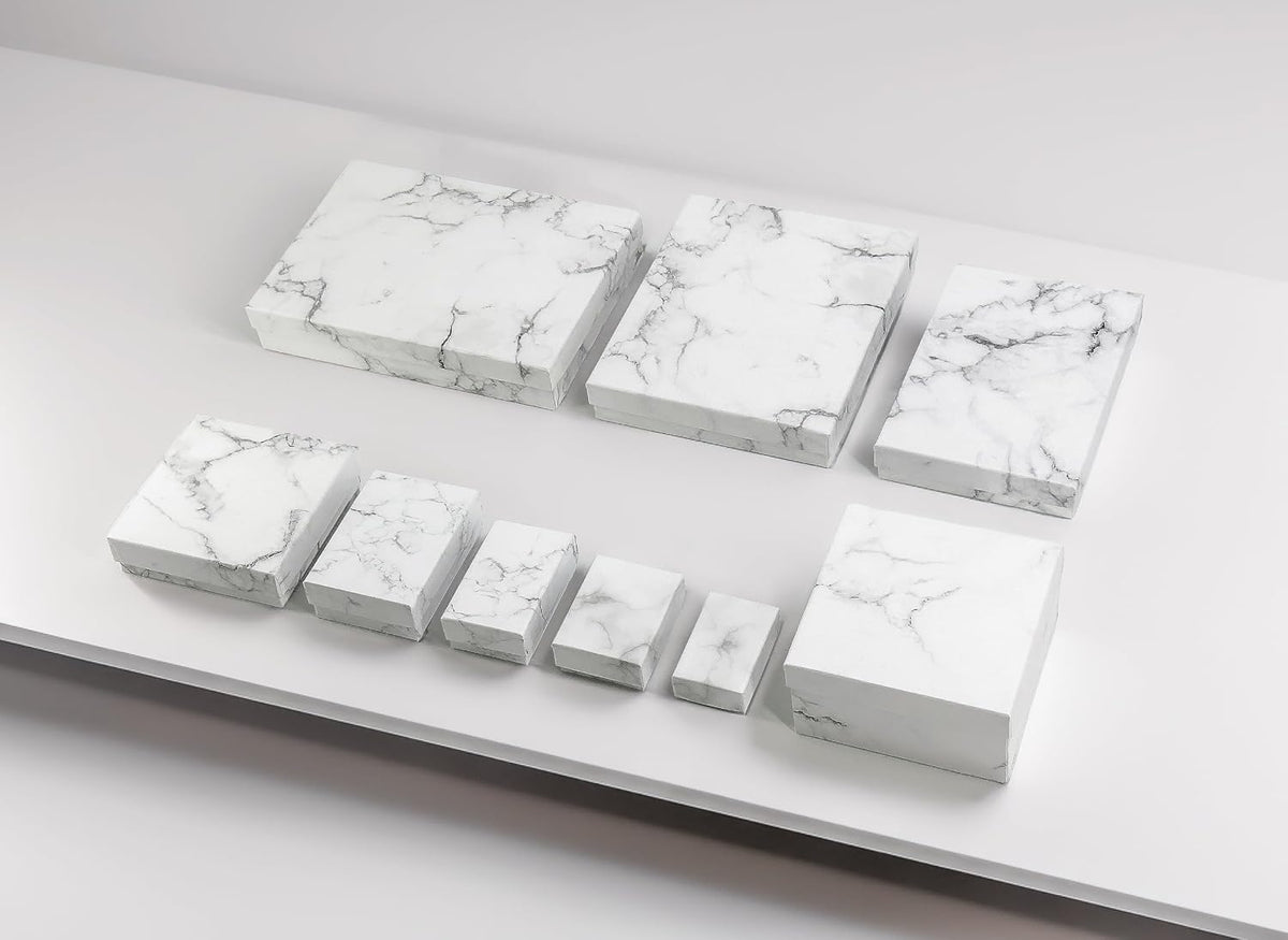 TheDisplayGuys 25 Cardboard Jewelry Gift Boxes with Inserts - Marble White