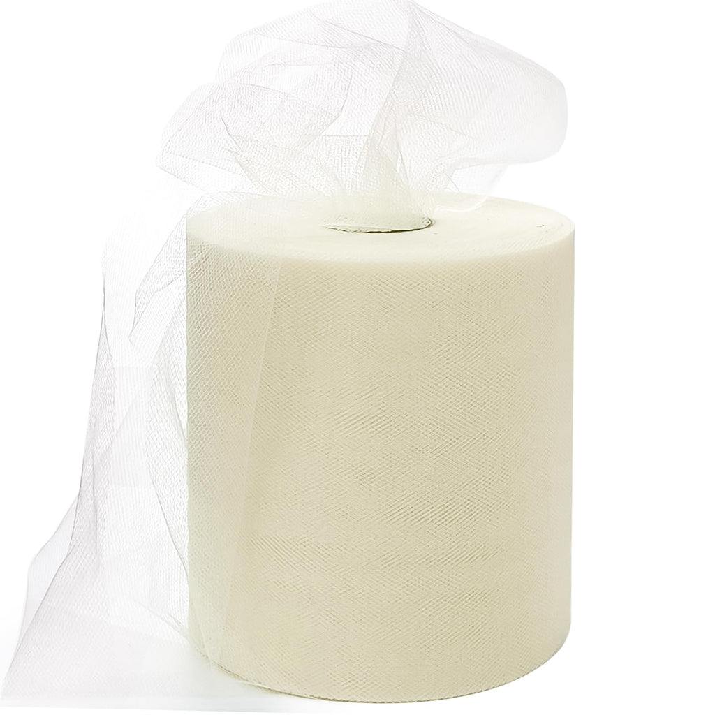 6" x 200 Yards Ivory Tulle Fabric Roll for DIY Tutu & Wrapping, Party Decor