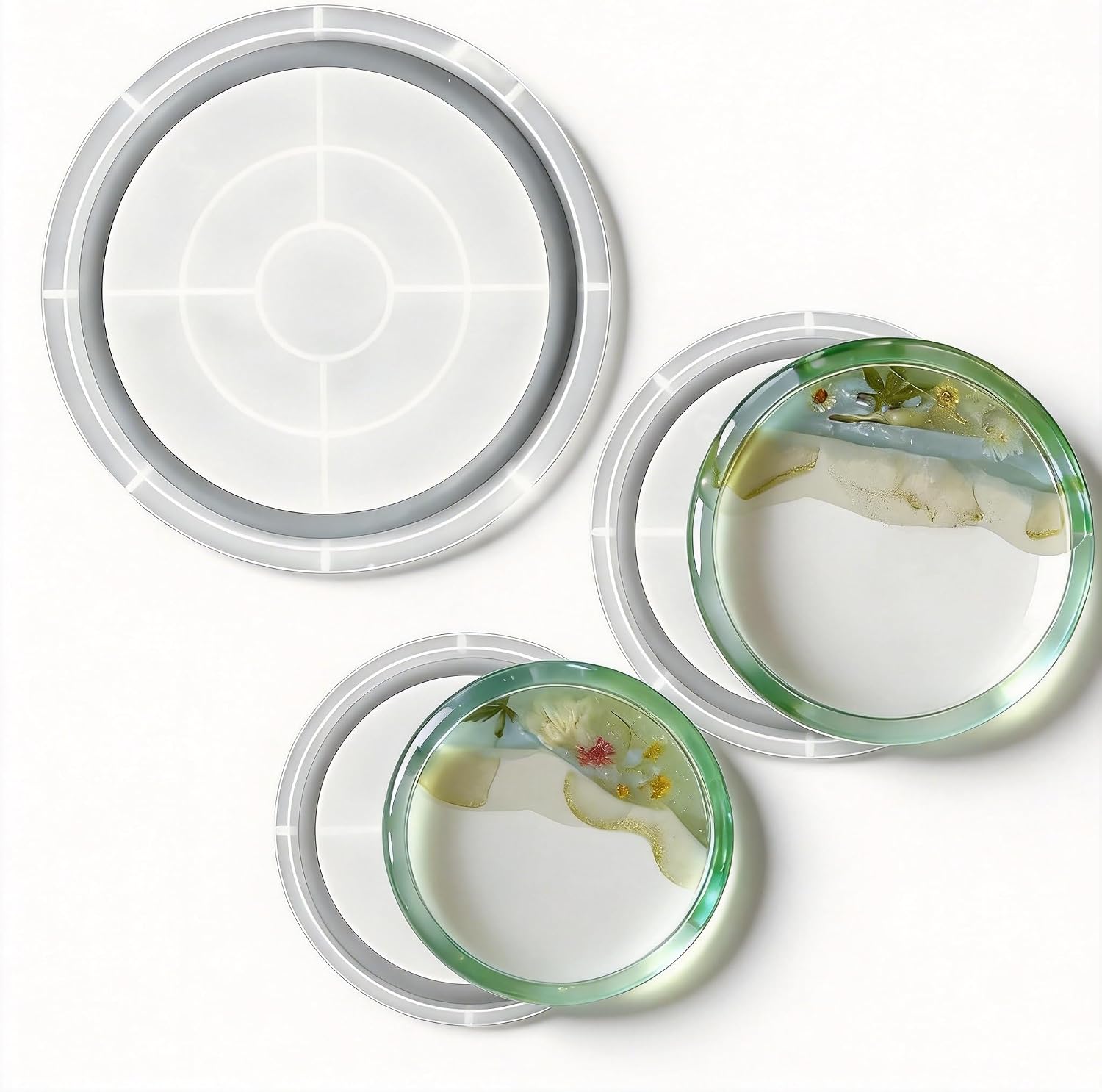 Set of 11'', 8'', 6'' Round Tray Molds Tray Resin Molds, Round Serving Tray Mold with Edges Rolling Tray Mold for