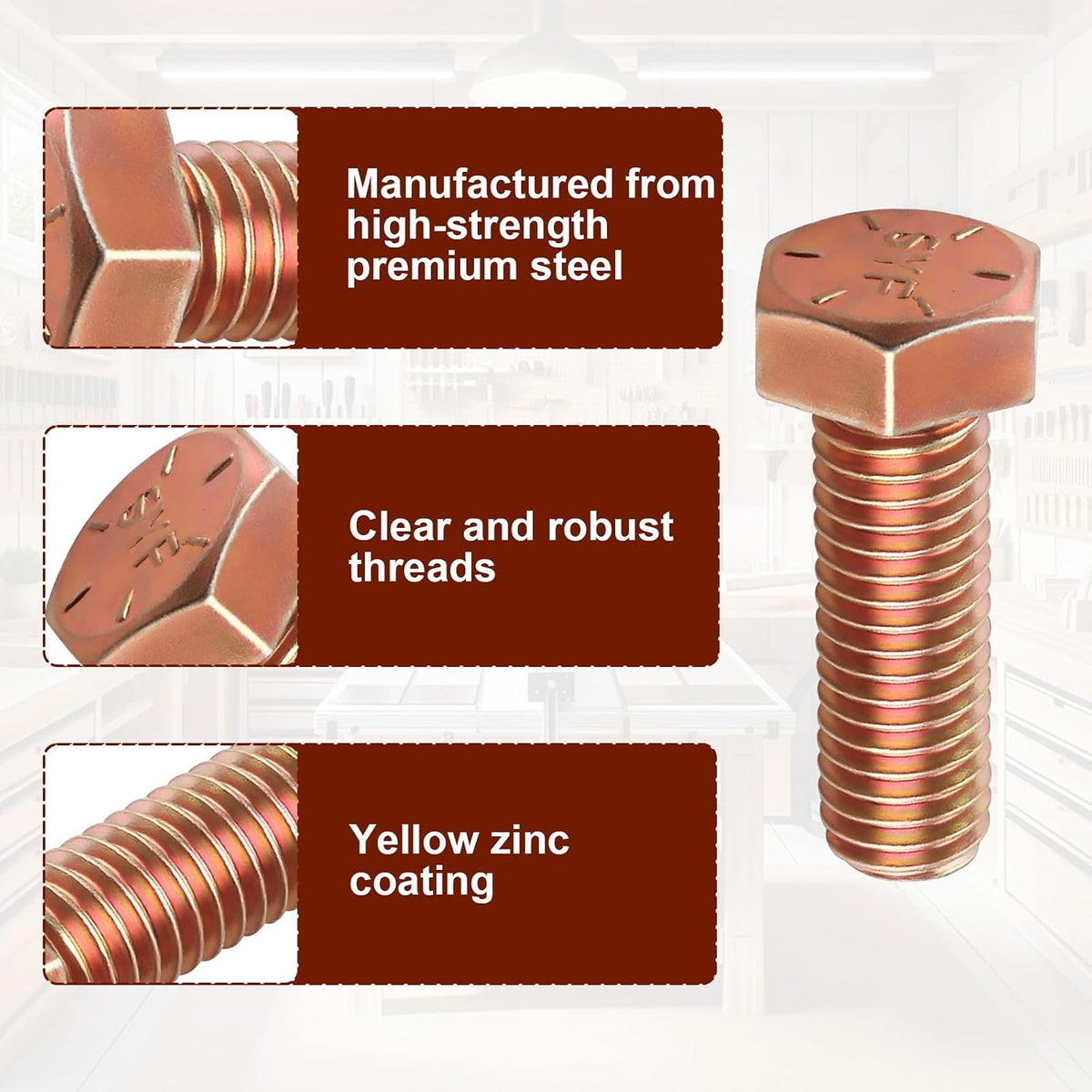 1/2-13 x 1-1/2" Grade 8 Hex Cap Coarse Large Bolts - 10 Pcs