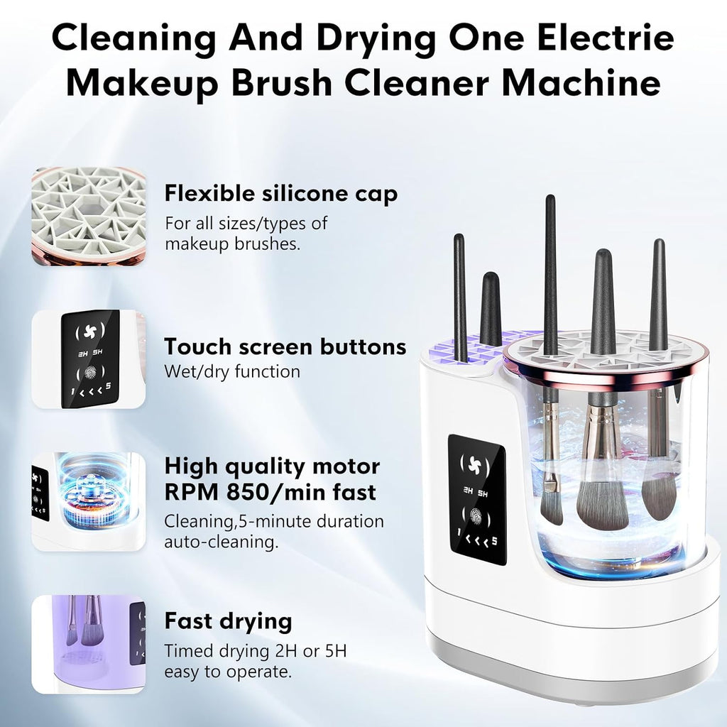 3 IN 1 Electric Makeup Brush Cleaner,Automatic Makeup Brush Cleaner with Makeup Brush Dryer,Portable USB Deep