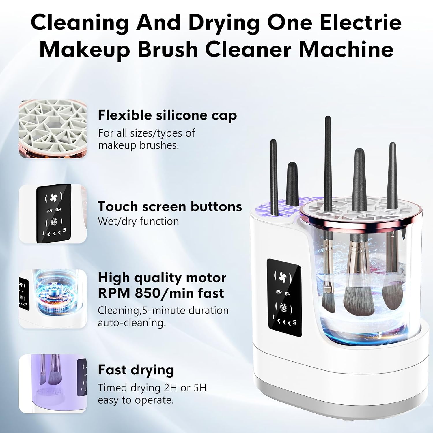 3 IN 1 Electric Makeup Brush Cleaner,Automatic Makeup Brush Cleaner with Makeup Brush Dryer,Portable USB Deep