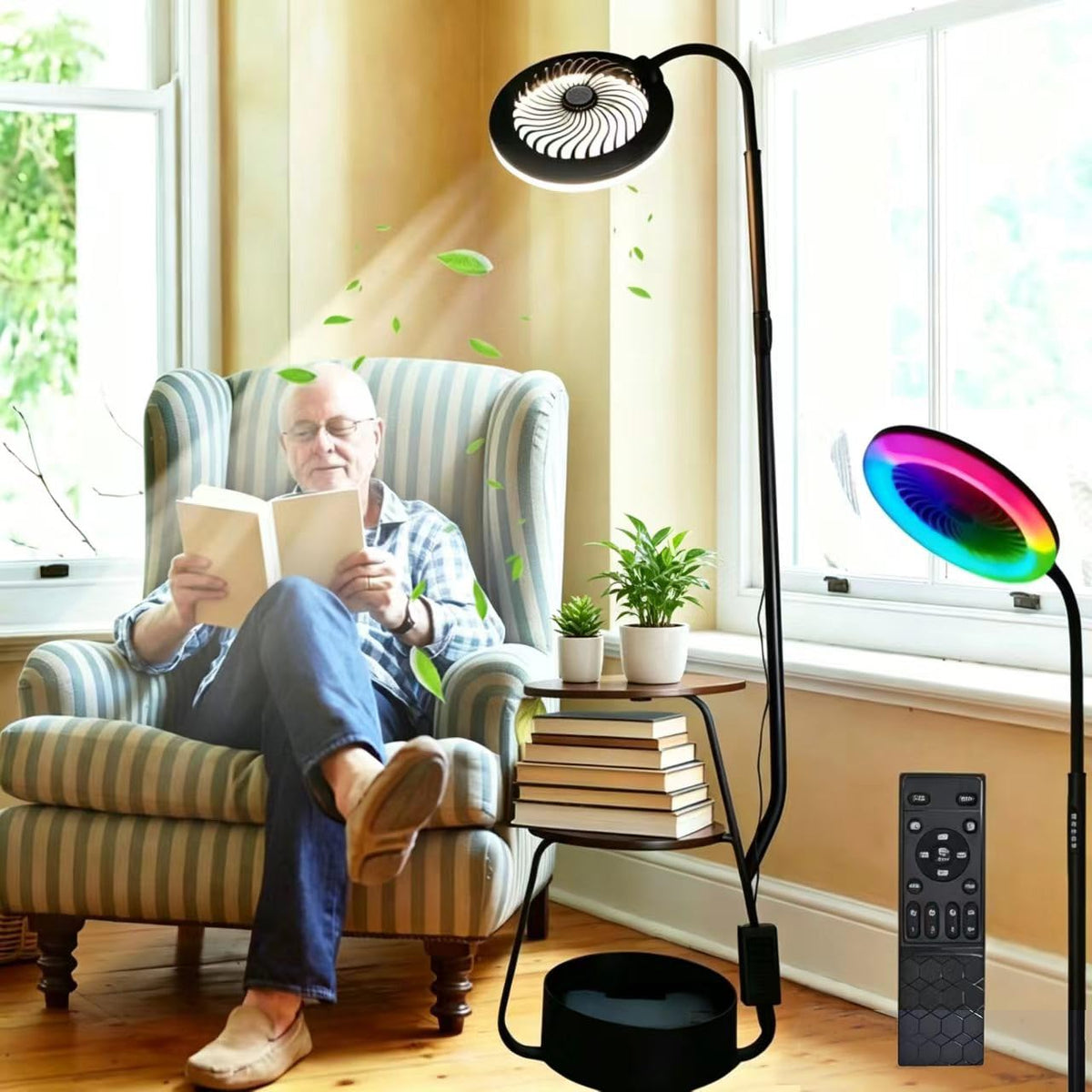 Pedestal Fan with RGB Lights Dimmable Floor Standing Fan 3-Wind Speed