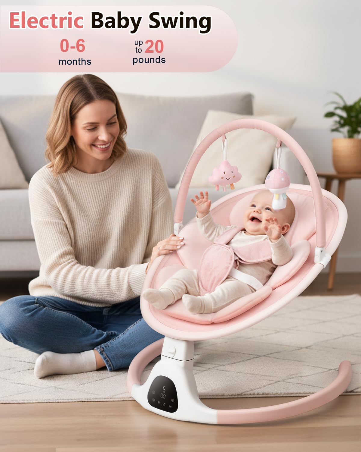Baby Swing for Infants, Infant Swing with 5 Swing Speed | Built-in Soothe Melodies, 5-Point Harness, Electric Infant