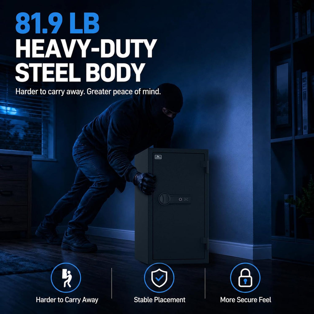 Biometric Fingerprint Fireproof Safe for Home Office | 3.47 Cu Ft Solid Steel Security Safe with Removable Shelf