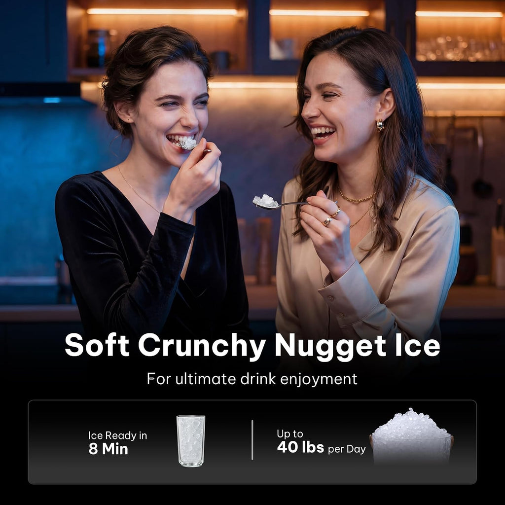 Nugget Ice Maker Countertop, Auto Drop Ice, 40 lbs/24H