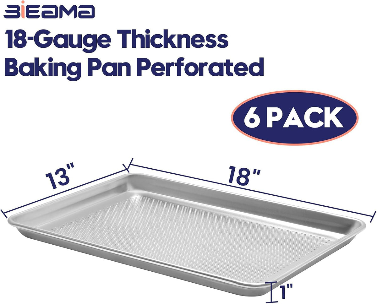 6 Pack Perforated Half Size 18" x 13" Baking Sheet Pan