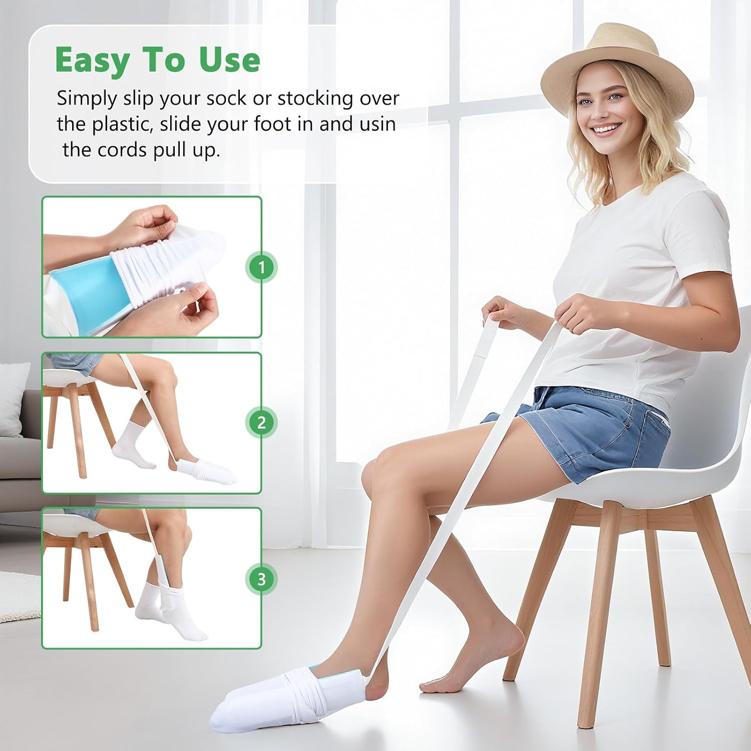 Sock Aid Kit -Sock Aide Device for Seniors with Adjustable Shoe Horn, Flexible Sock Helper Easy On Easy Off, Sock