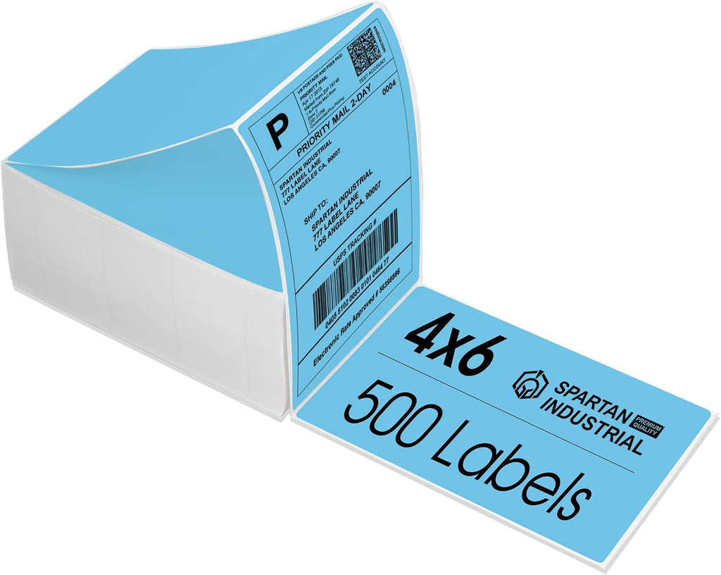 4" X 6" Blue Direct Thermal Fanfold Labels (500 Count, 1 Stack) - Printable | Postage Shipping Labels, Package
