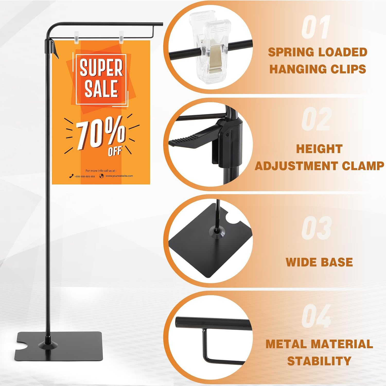 1 Pcs Adjustable Hanging Poster Stand Sign Holder 43-87 Inch Pallet Floor Standing Poster Display Black Heavy Duty