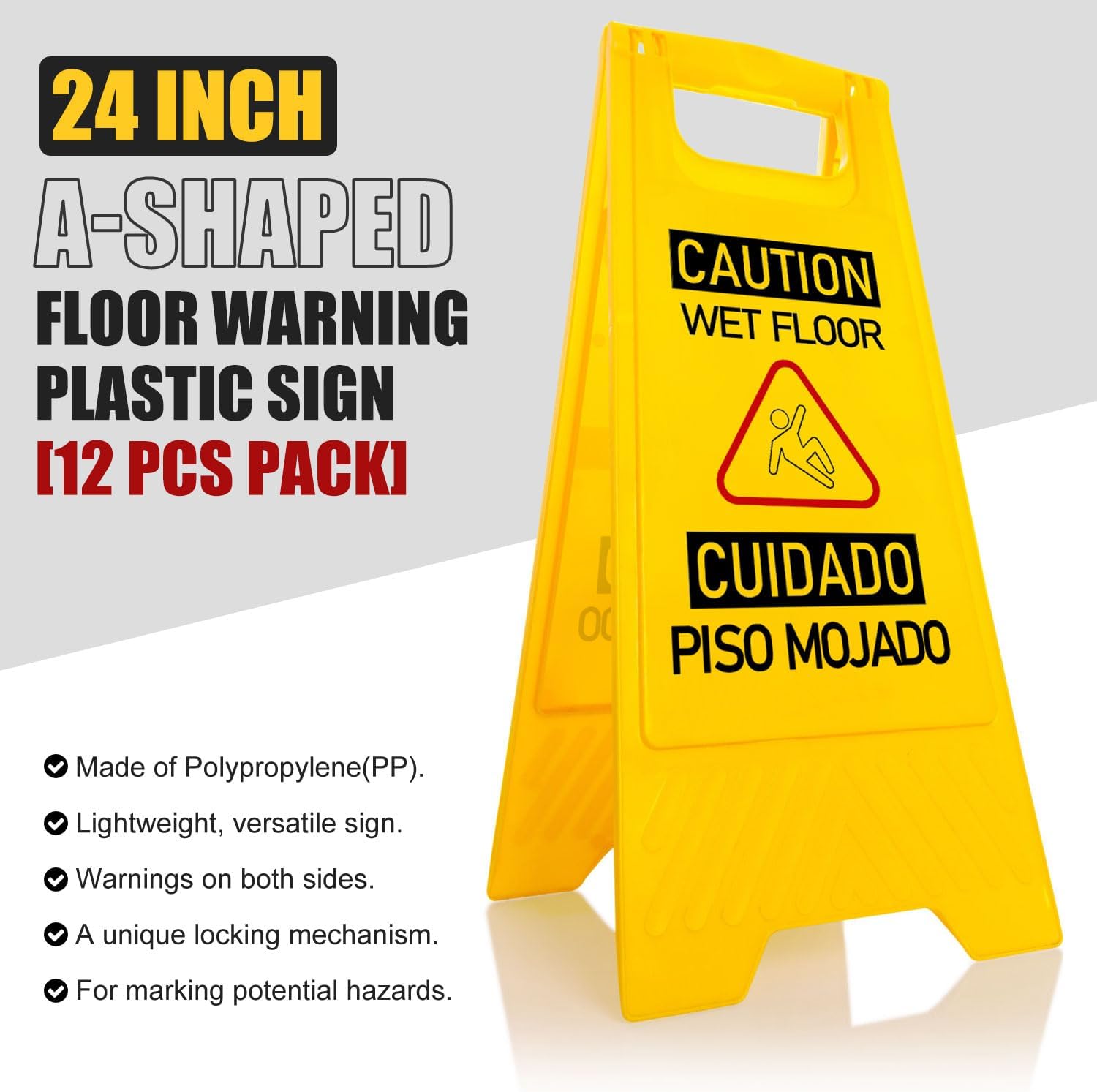 12-Pack A-Frame Double-Sided Bilingual Caution Wet Floor Signs | Durable Foldable Yellow Caution Signs for Kitchen