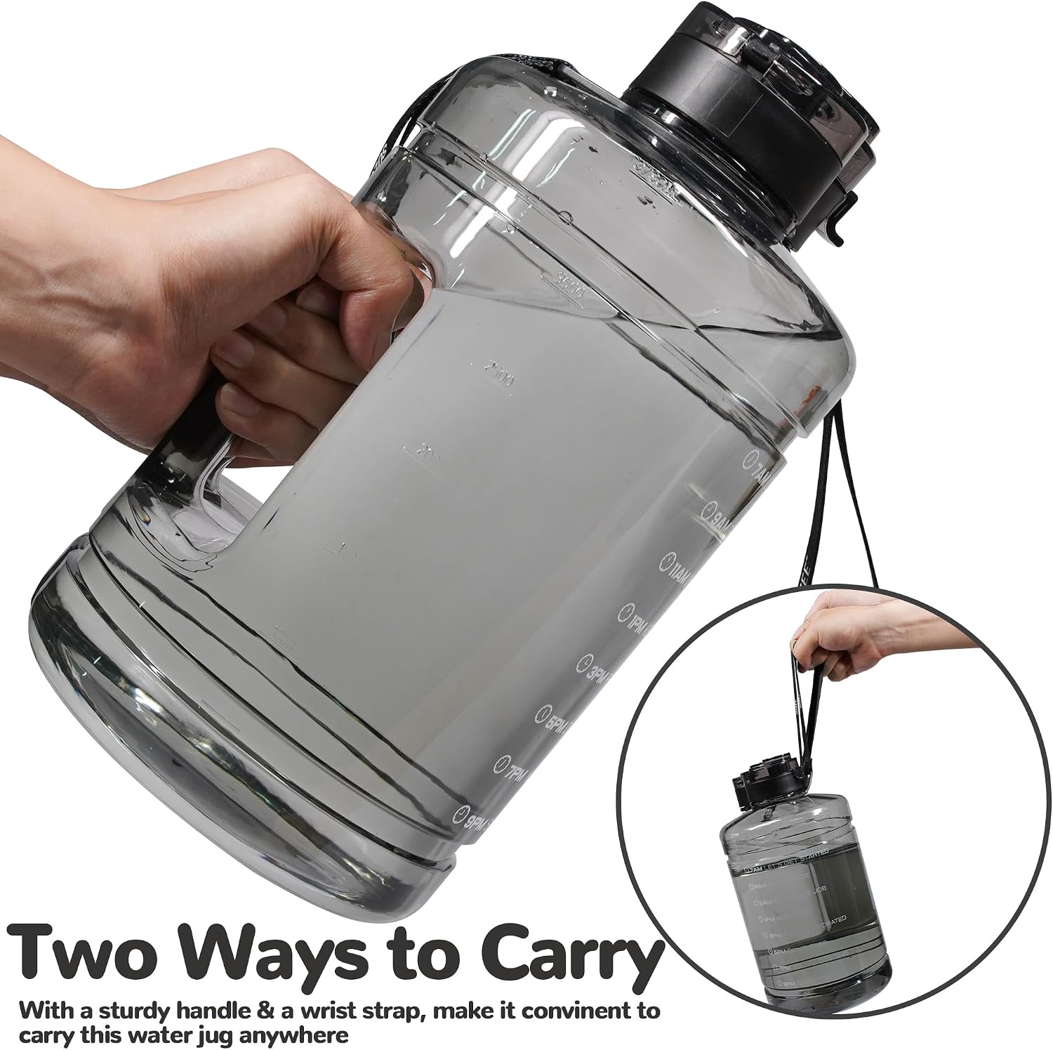 1 Gallon Water Bottle, Water Jug with Motivational Time Marker & Handle | BPA Free,Gallon Water Jug, Half Gallon