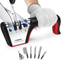 5-in-1 Knife Sharpener 4 Stage with Cut-Resistant Glove, Quickly Sharpens & Restores Dull Blades, Easy & Safe for