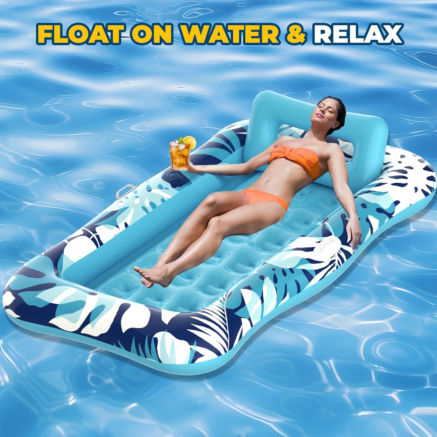 Pool Floats Adult,76"x48" XL Inflatable Tanning Pool Lounger Float with Pillow,4 in 1 Suntan Tub Sunbathing Raft