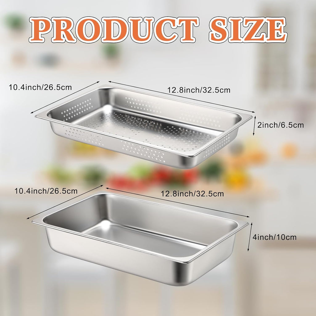 2 Pack Perforated Hotel Pans Set, Half Size, 2.5 Inches, 4 Inches