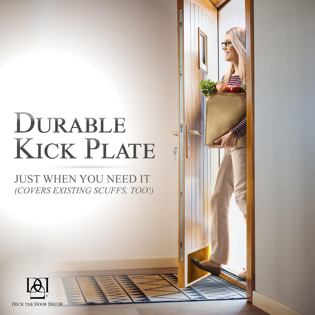 Premium Door Kick Plate – Kwik Plate Mounting – No Drill Protective Door Plate for Interior & Exterior Doors - Made
