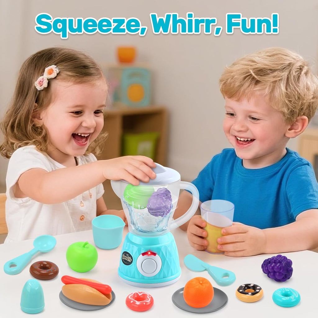 Kids Kitchen Playset, Toy Kitchen Appliance Sets with Working Coffee Maker, Blender & Toaster, Realistic Sounds &