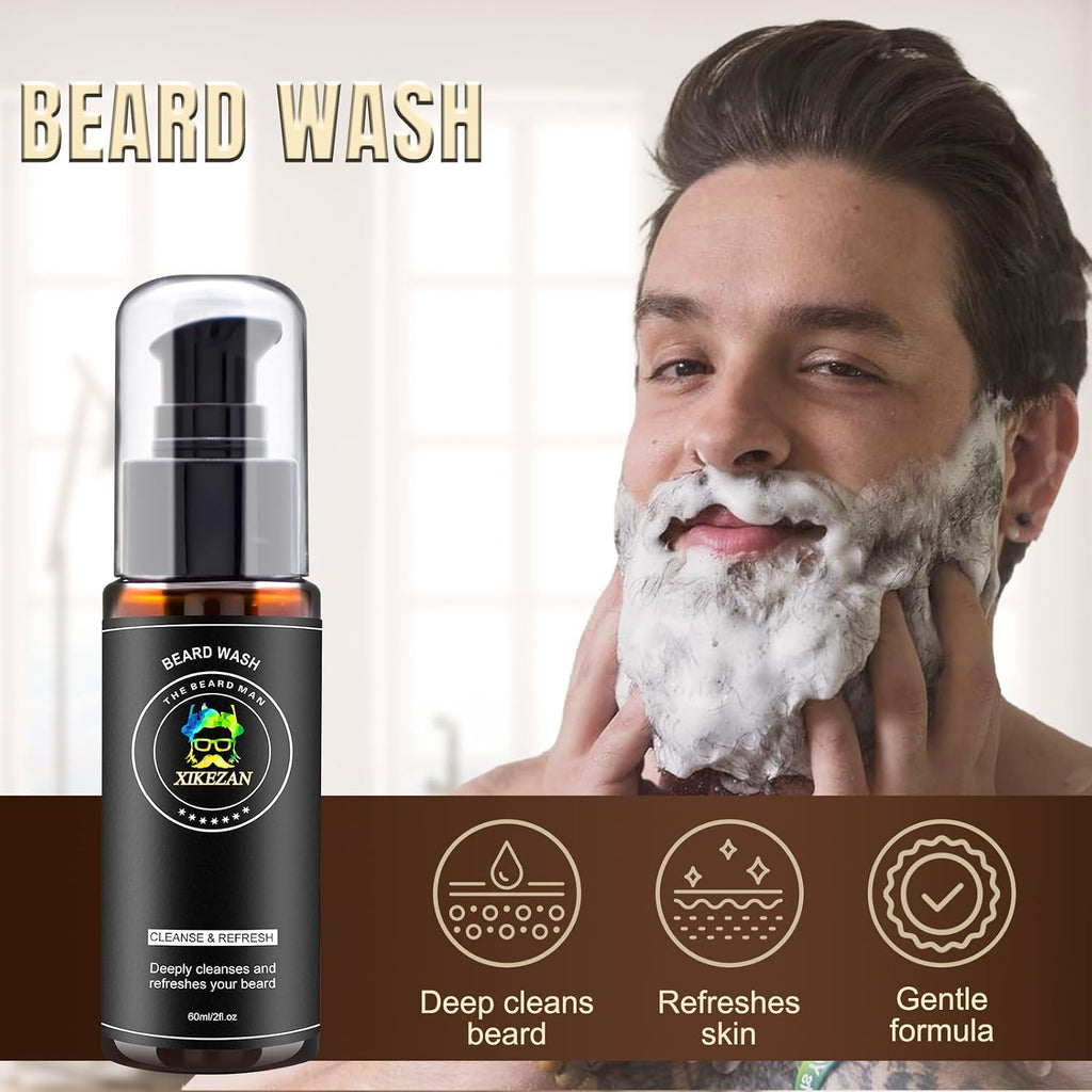 Beard Kit for Men Grooming & Care Set w/2 Pack Beard Serum, Wash, Oil, Balm, Comb, Brush, Scissor, Bag, EBook, Unique