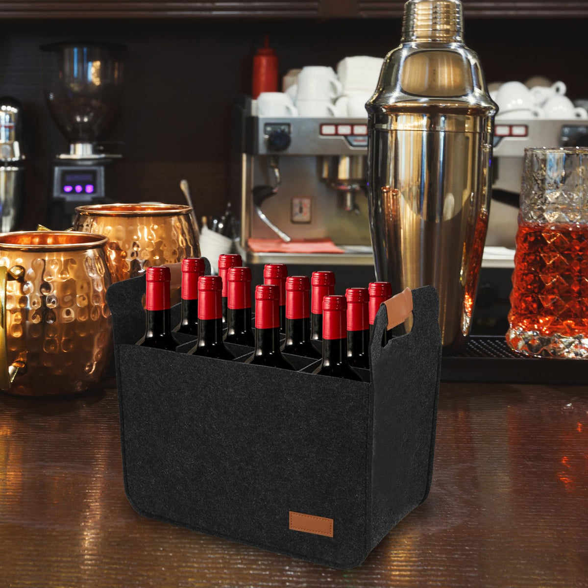 4 PCS 12 Bottle Wine Carrier Tote 14.6x12.6x8.7 Inch Wine Shipping Box 12 Bottles Liquor Bottle Storage Bag Black