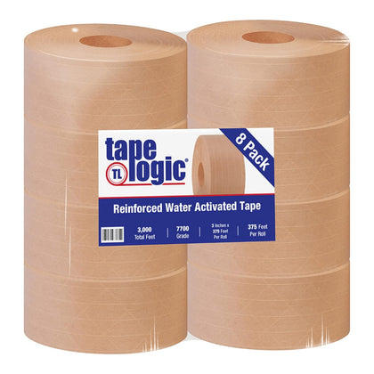 Tape Logic #7700 Reinforced Water Activated Tape, 3" x 375', Kraft, 8/Case